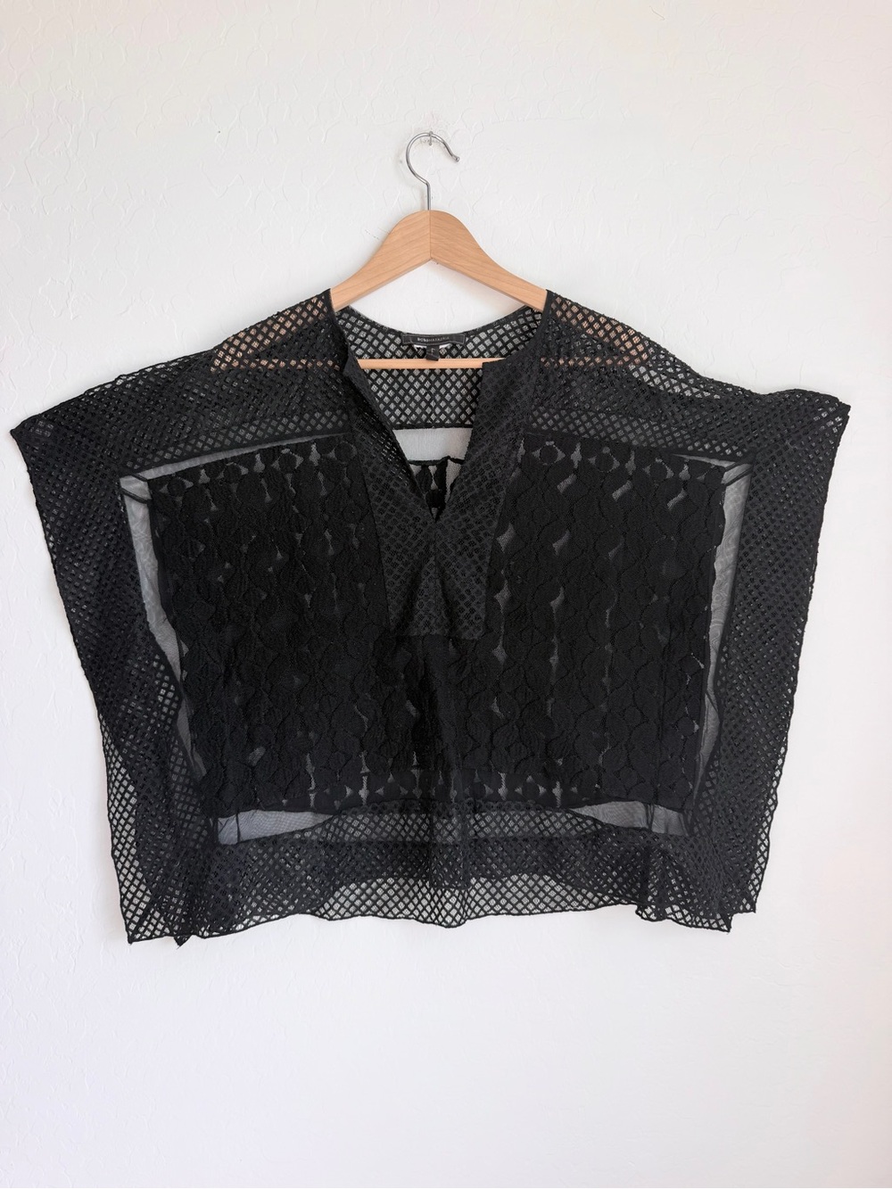 BCBGMAXAZRIA Black Lace Mesh Poncho Top - Picture 3 of 4